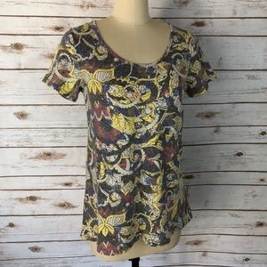 LuLaRoe Grey & Yellow Print Classic T Top